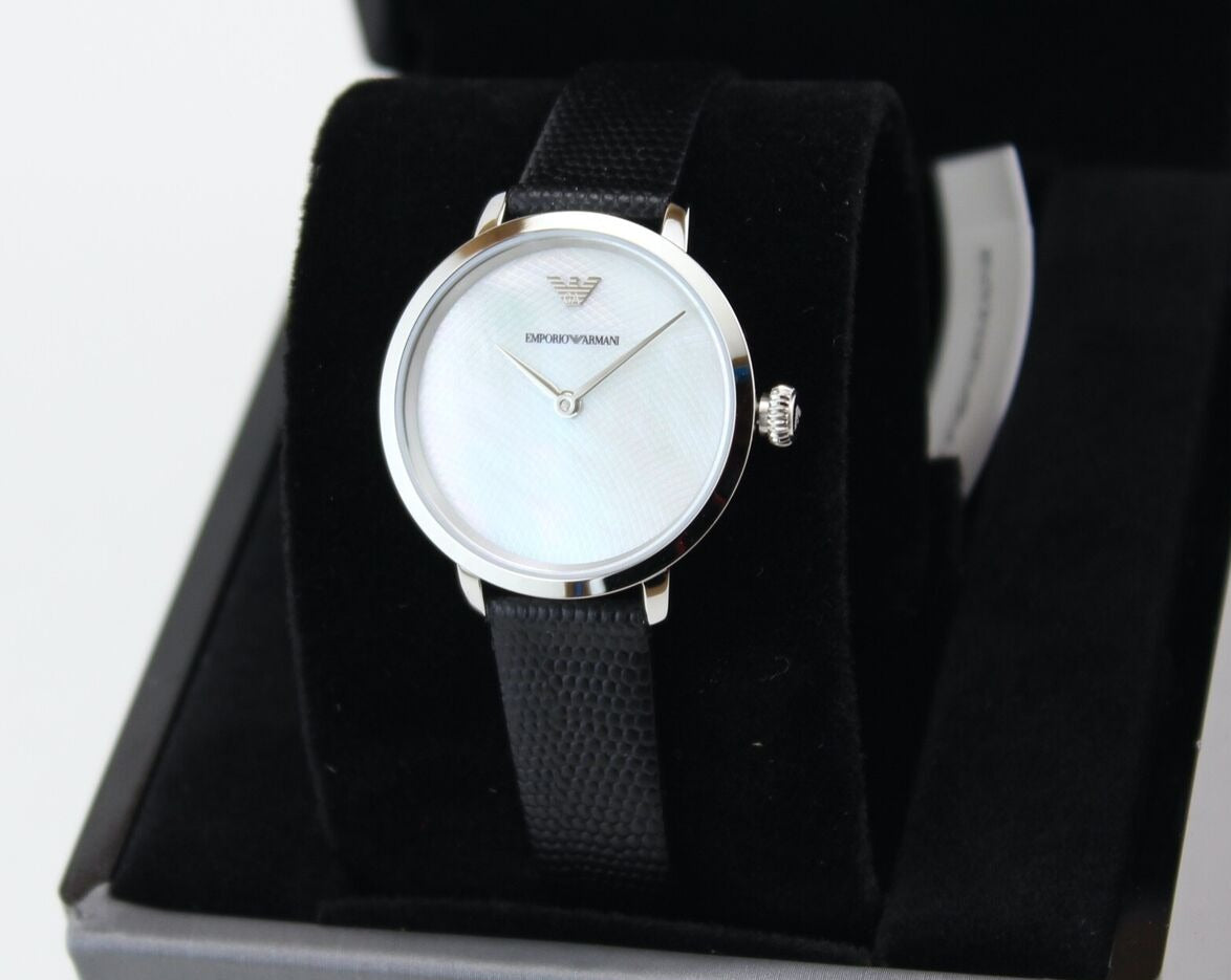  Shop Authentic Emporio Armani Modern White Dial Black Leather Strap Watch For Women - AR11159 - Luxxuri