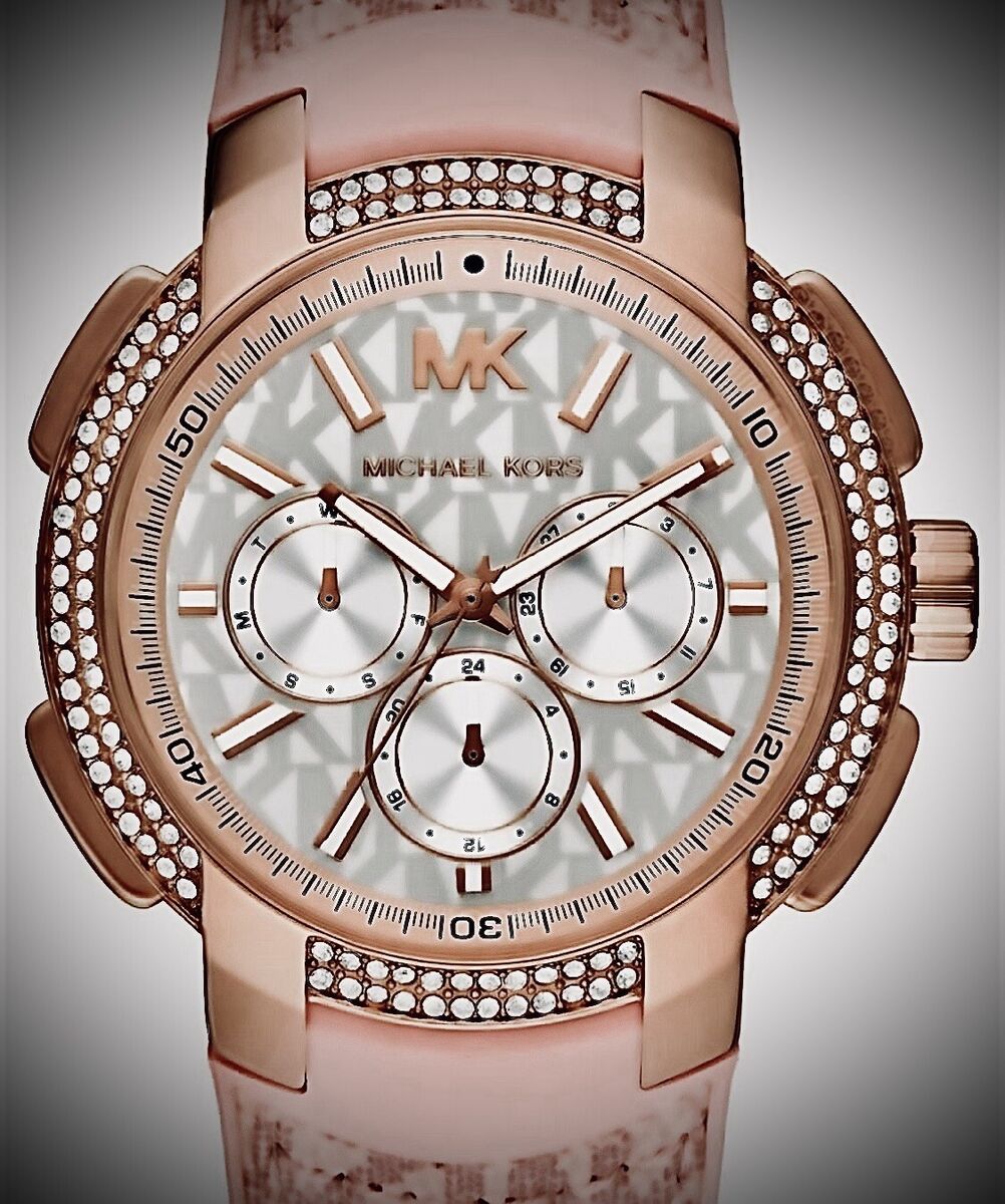  Shop Authentic Michael Kors Sidney Multifunction White Dial Pink Silicone Strap Watch For Women - MK7222 - Luxxuri