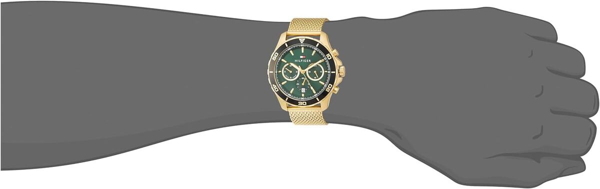  Shop Authentic Tommy Hilfiger Jordan Chronograph Green Dial Gold Mesh Strap Watch For Men - 1792093 - Luxxuri