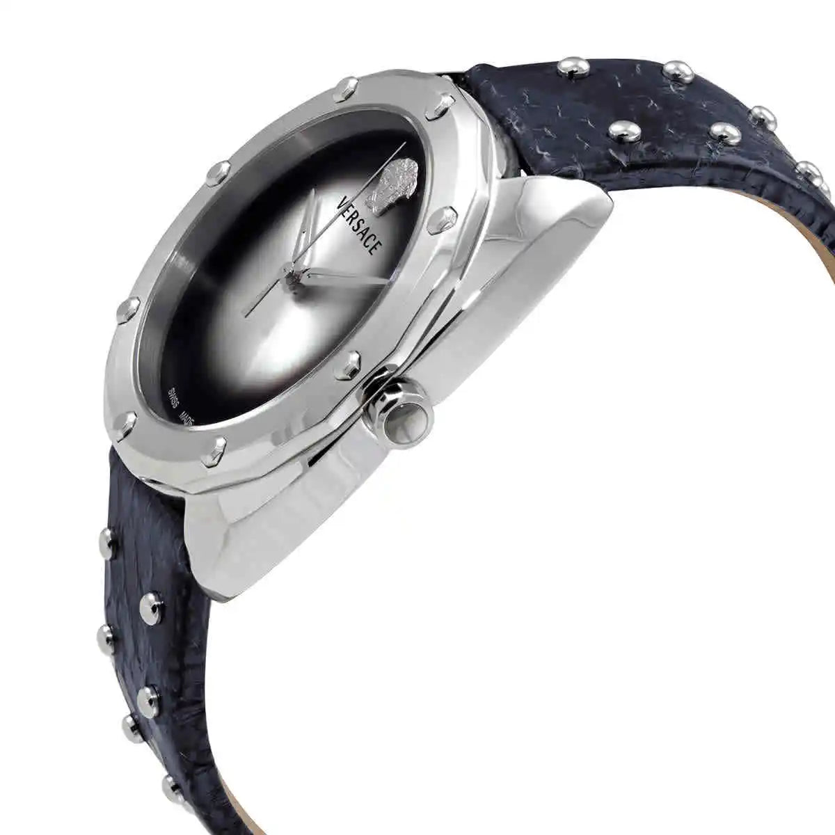  Shop Authentic Versace Shadov Quartz Silver Dial Black Snake Leather Strap Watch for Women - VEBM00118 - Luxxuri