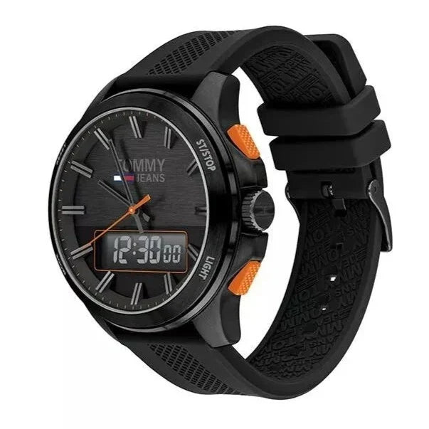  Shop Authentic Tommy Hilfiger Jeans Analog Black Dial Black Silicone Strap Watch For Men - 1791763 - Luxxuri