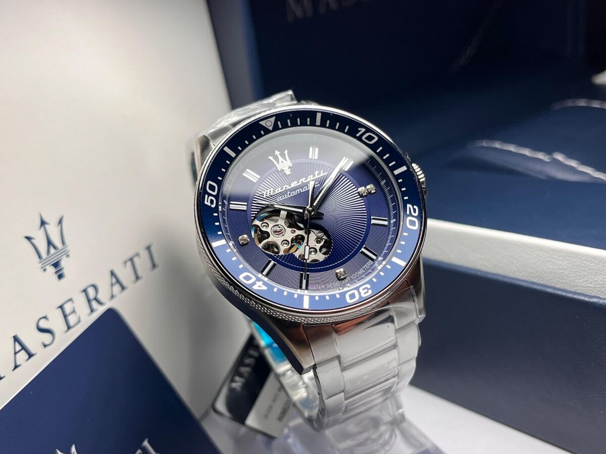  Shop Authentic Maserati SFIDA Automatic Skeleton Blue Dial Silver Steel Strap Watch For Men - R8823140007 - Luxxuri