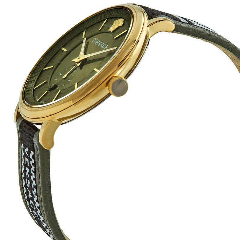  Shop Authentic Versace V-Circle Quartz Green Dial Green Leather Strap Watch for Men - VEBQ01519 - Luxxuri