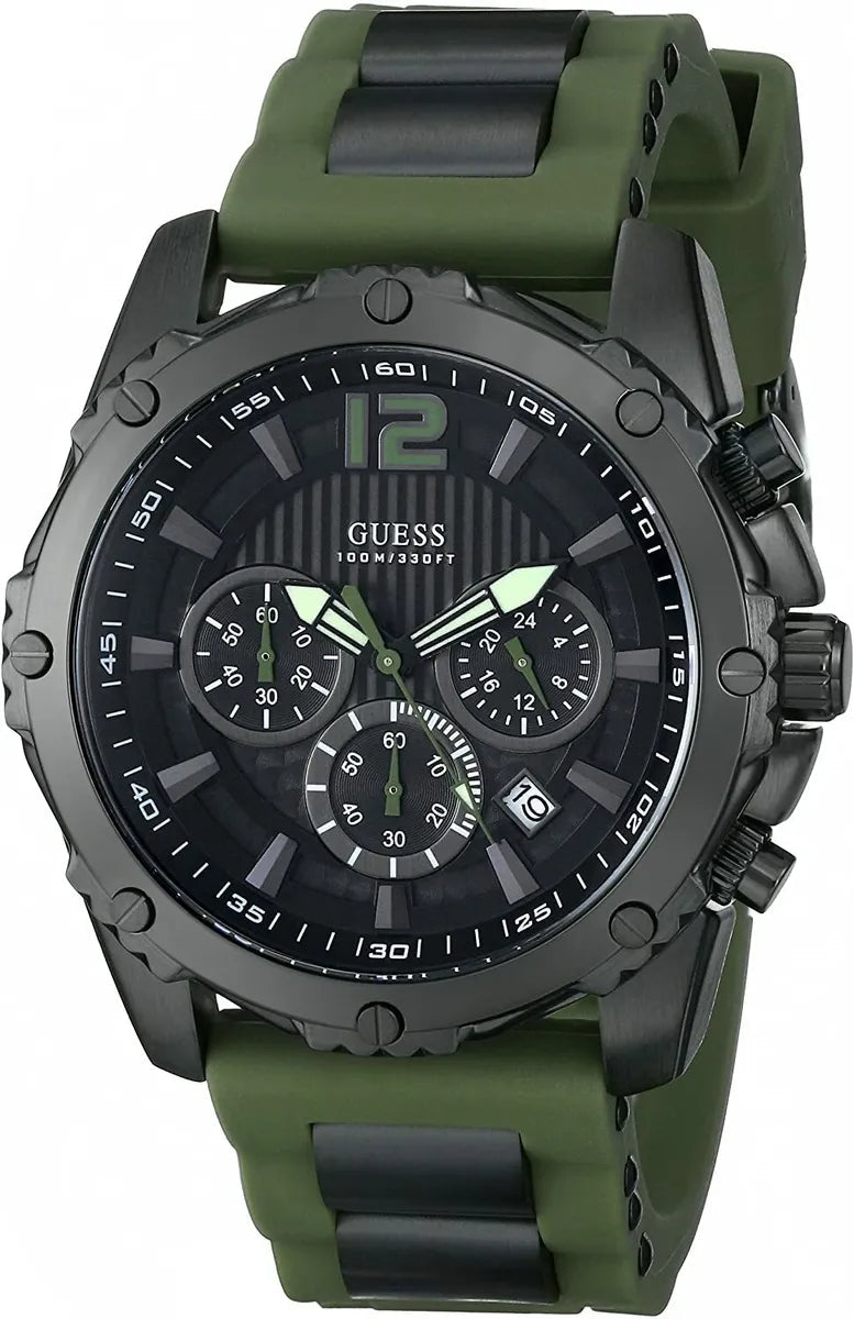  Shop Authentic Guess Sport Chronograph Black Dial Green Silicone Strap Watch for Men - W0167G4 - Luxxuri