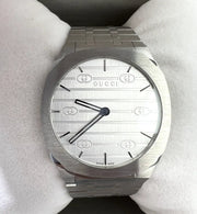  Shop Authentic Gucci 25H Quartz Silver Dial Silver Steel Strap Unisex Watch - YA163407 - Luxxuri