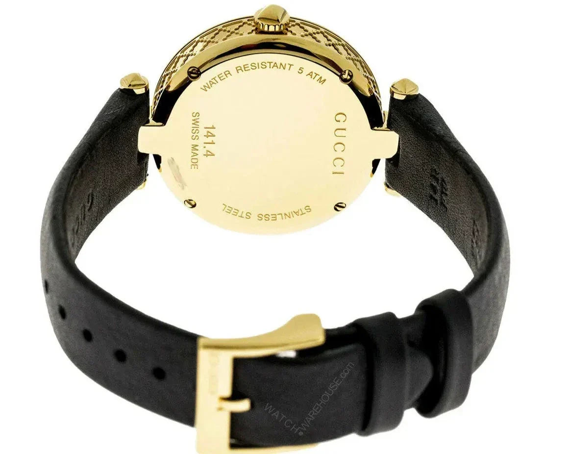  Shop Authentic Gucci Diamantissima Quartz Mother of Pearl Dial Black Leather Strap Watch for Women - YA141404 - Luxxuri