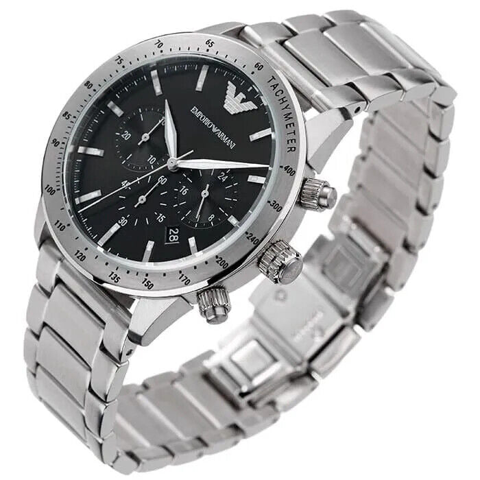  Shop Authentic Emporio Armani Mario Chronograph Black Dial Silver Steel Strap Watch For Men - AR11241 - Luxxuri