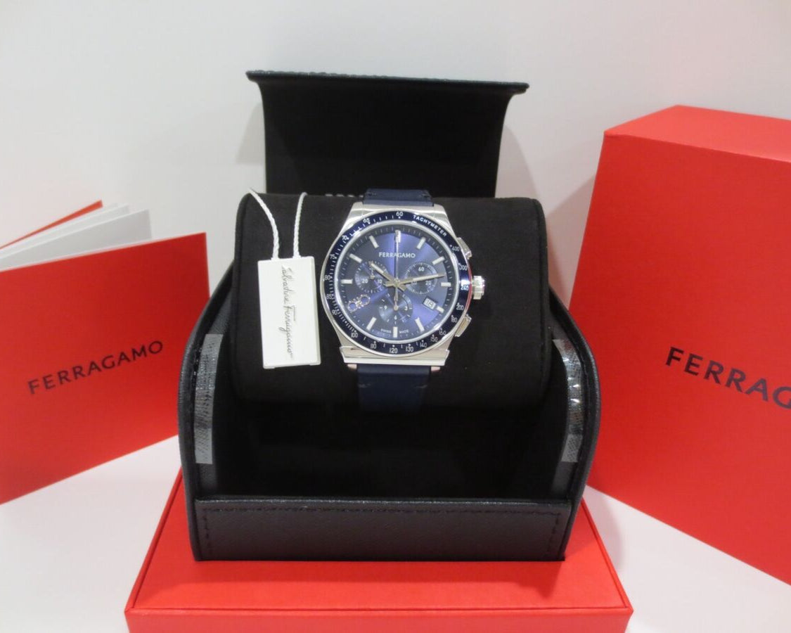  Shop Authentic Salvatore Ferragamo 1927 Chrono Analog Blue Dial Blue Leather Strap Watch for Men - SFKZ00223 - Luxxuri