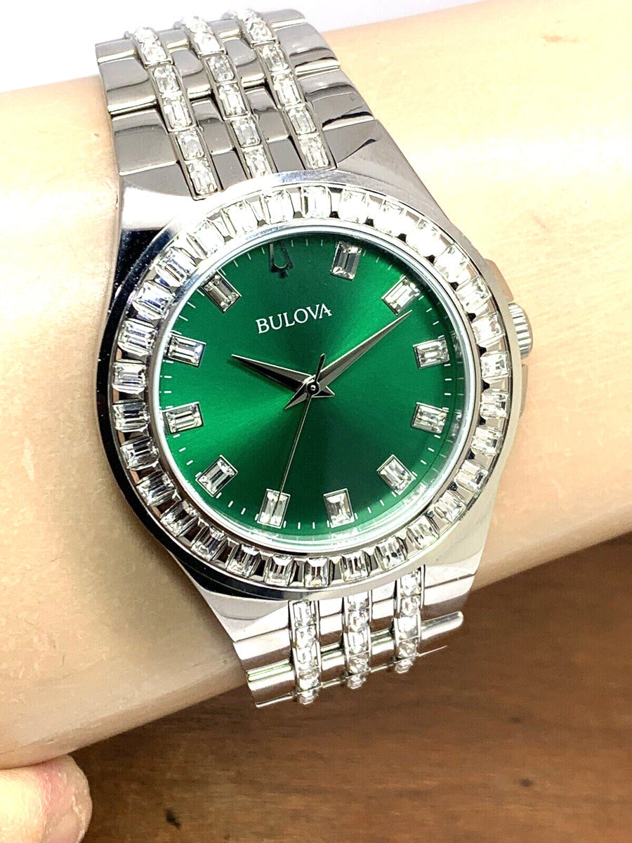  Shop Authentic Bulova Phantom Classic Baguette Green Dial Silver Steel Strap Watch for Men - 96A253 - Luxxuri