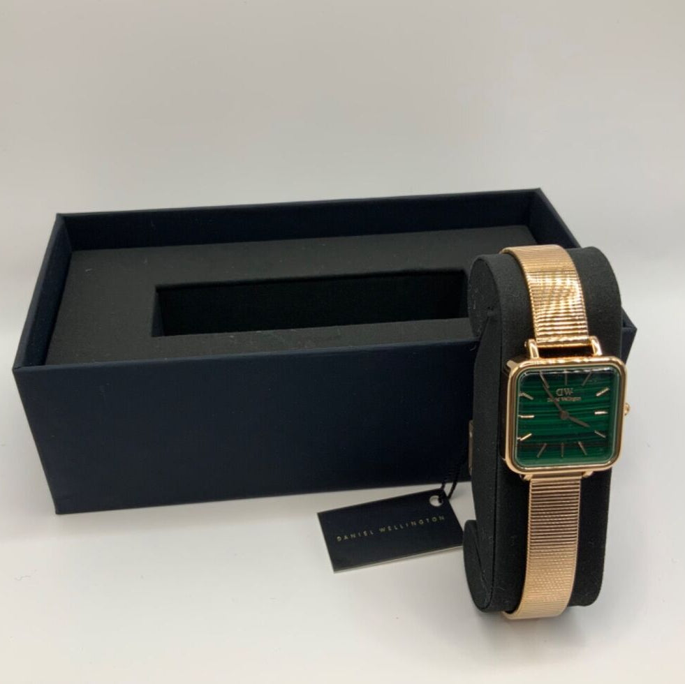  Shop Authentic Daniel Wellington Quadro Studio Green Dial Rose Gold Mesh Strap Watch For Women - DW00100520 - Luxxuri