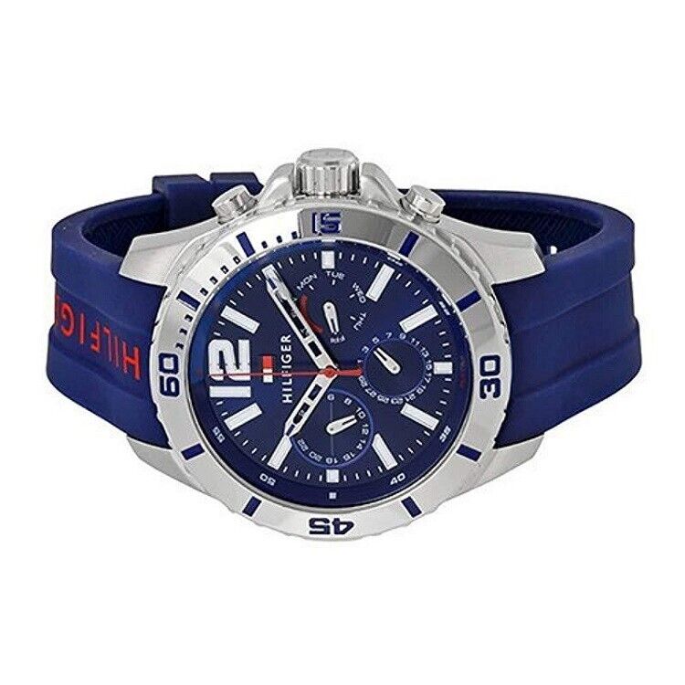  Shop Authentic Tommy Hilfiger Nolan Chronograph Blue Dial Blue Rubber Strap Watch for Men - 1791142 - Luxxuri