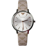  Shop Authentic Emporio Armani Gianni T Bar Quartz Silver Dial Beige Leather Strap Watch For Women - AR80007 - Luxxuri