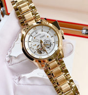  Shop Authentic Bulova BVA Skeleton Silver Dial Gold Steel Strap Watch for Men - 97A108 - Luxxuri