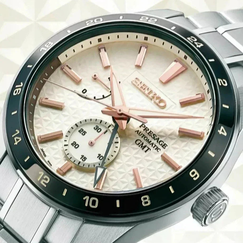  Shop Authentic Seiko Presage Sharp Edged Series Automatic GMT Champagne Dial Silver Steel Strap Watch For Men - SPB273J1 - Luxxuri