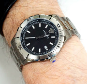  Shop Authentic Versace Hellenyium Quartz Black Dial Grey Steel Strap Watch For Men - VE3A00620 - Luxxuri