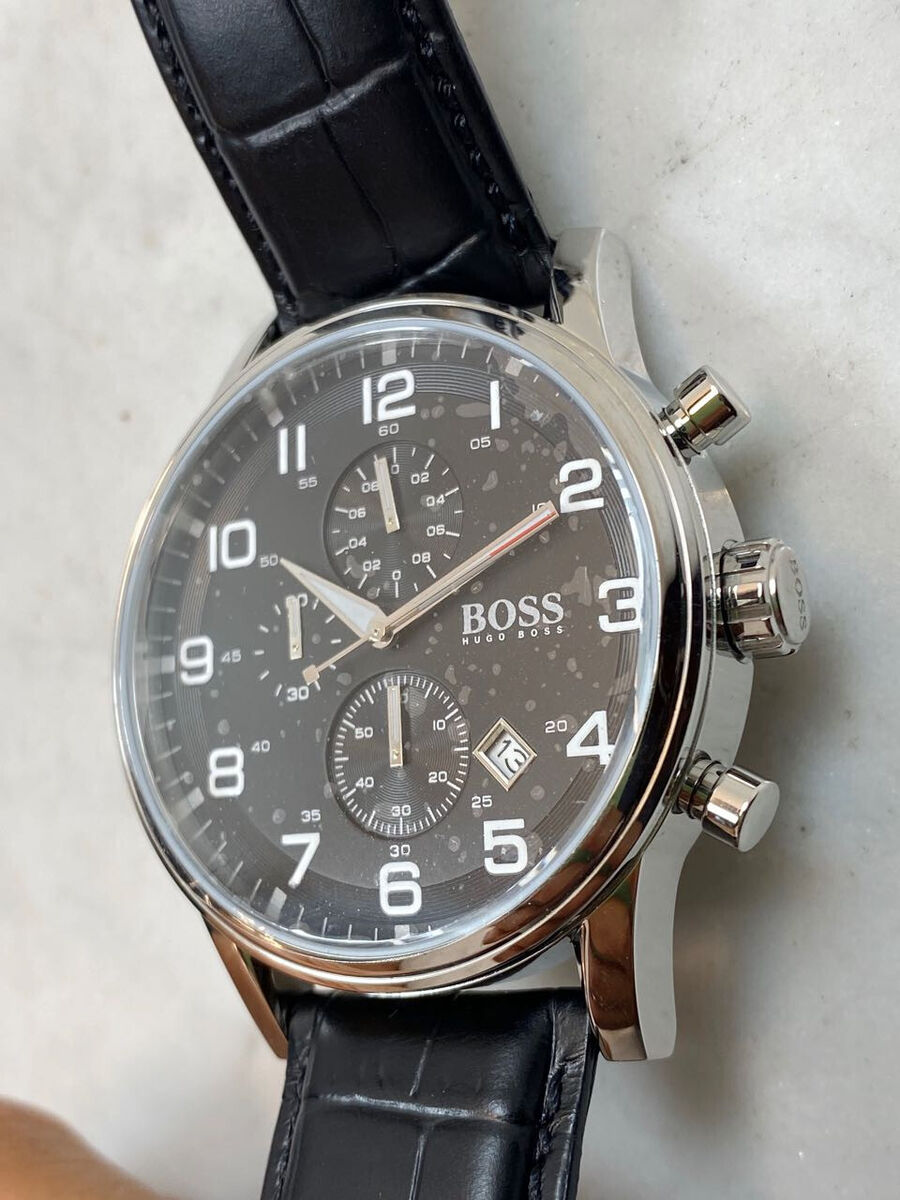  Shop Authentic Hugo Boss Aeroliner Chronograph Quartz Black Dial Black Leather Strap Watch For Men - HB1512448 - Luxxuri