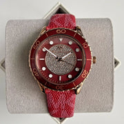  Shop Authentic Michael Kors Runway Three-Hand Quartz Red Dial Red Leather Strap Watch For Women - MK7179 - Luxxuri