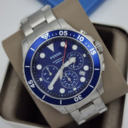  Shop Authentic Fossil FB-03 Chronograph Blue Dial Silver Steel Strap Watch for Men - FS5724 - Luxxuri