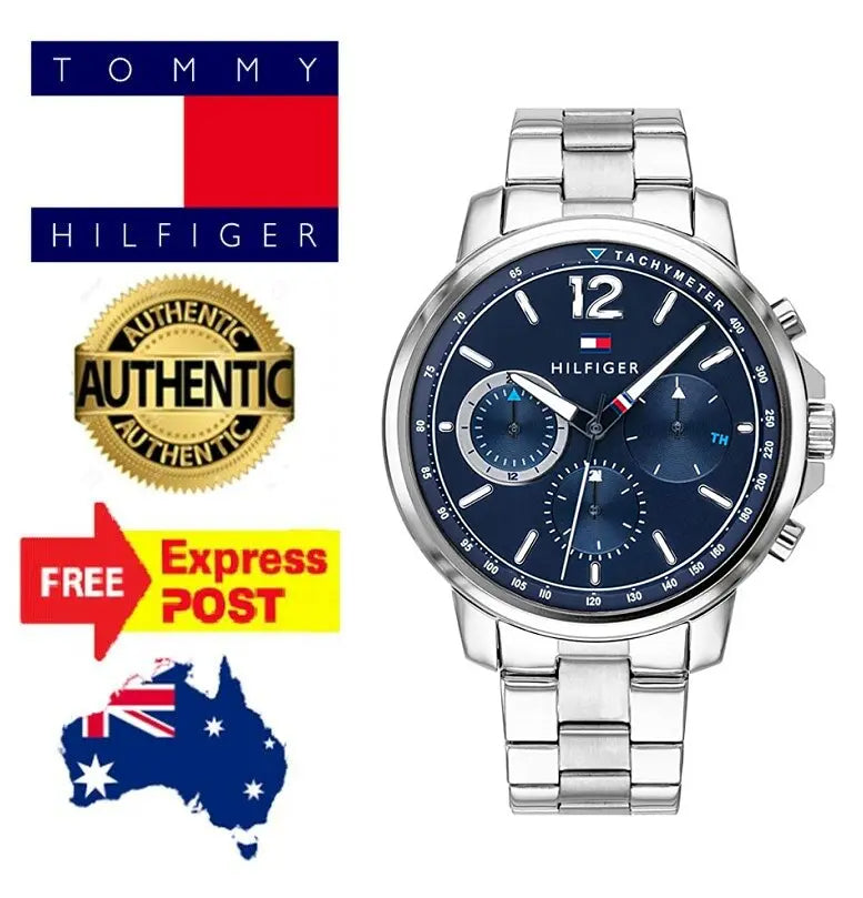  Shop Authentic Tommy Hilfiger London Chronograph Quartz Blue Dial Silver Steel Strap Watch for Men - 1791534 - Luxxuri