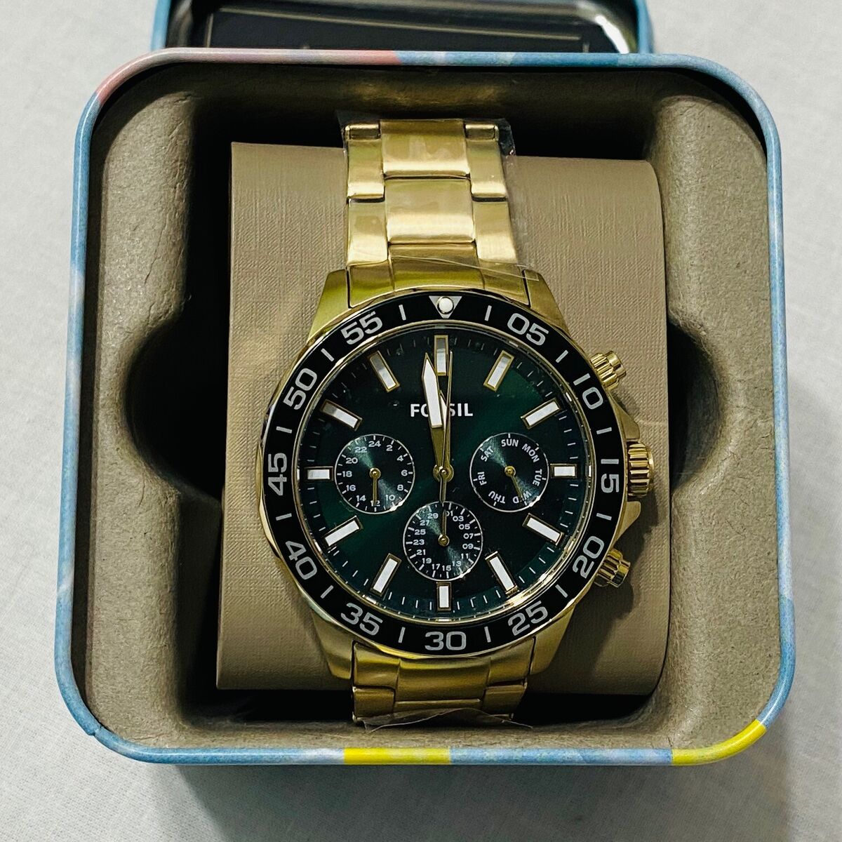  Shop Authentic Fossil Bannon Multifunction Chronograph Green Dial Gold Steel Strap Watch for Men - BQ2493 - Luxxuri