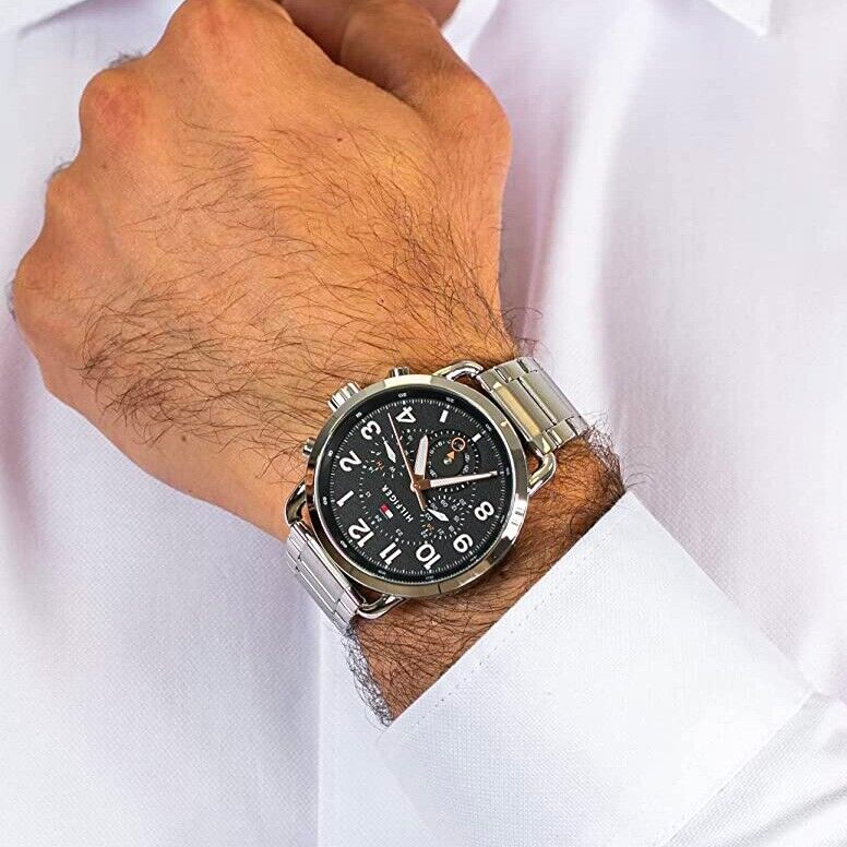  Shop Authentic Tommy Hilfiger Briggs Chronograph Black Dial Silver Steel Strap Watch for Men - 1791422 - Luxxuri
