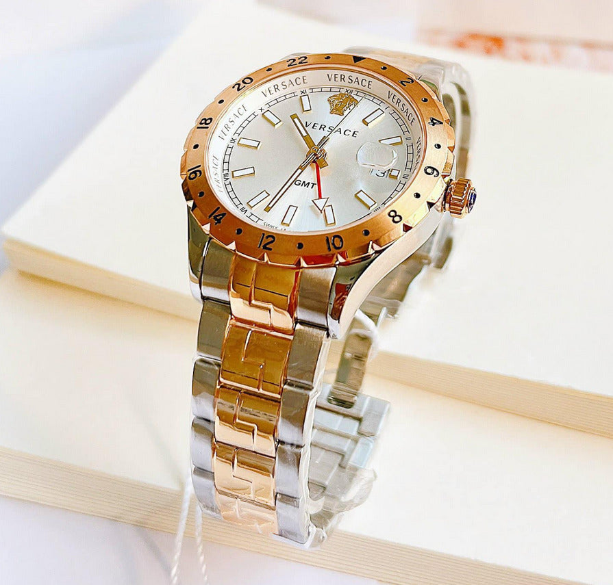  Shop Authentic Versace Hellenyium GMT Silver Dial Two Tone Steel Strap Watch for Men - V11030015 - Luxxuri