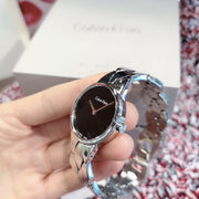  Shop Authentic Calvin Klein Snake Black Dial Silver Steel Strap Watch For Women - K6E23141 - Luxxuri