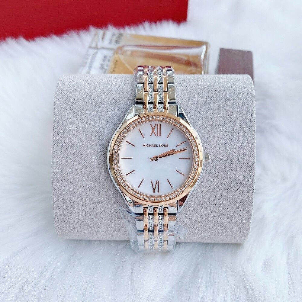  Shop Authentic Michael Kors Mindy Three Hand White Dial Two Tone Steel Strap Watch For Women - MK7077 - Luxxuri