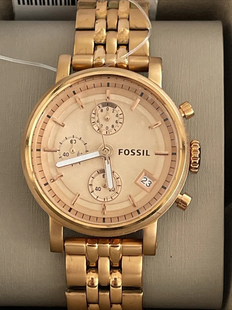  Shop Authentic Fossil Boyfriend Chronograph Rose Gold Dial Rose Gold Steel Strap Watch for Women - ES3380 - Luxxuri