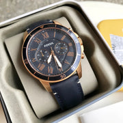  Shop Authentic Fossil Grant Sport Chronograph Blue Dial Blue Leather Strap Watch for Men - FS5237 - Luxxuri