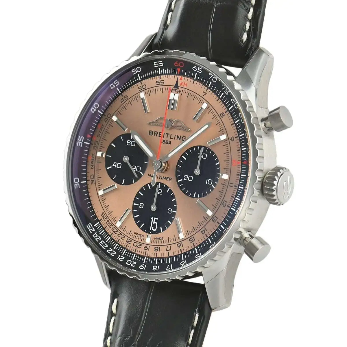  Shop Authentic Breitling Navitimer B01 Chronograph 43 Brown Dial Black Leather Strap Watch for Men - AB0138241K1P1 - Luxxuri