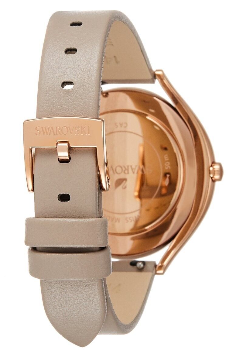  Shop Authentic Swarovski Crystalline Aura Silver Dial Beige Leather Strap Watch for Women - 5519450 - Luxxuri