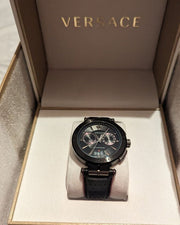  Shop Authentic Versace V-Racer Aion Chronograph Black Dial Black Leather Strap Watch for Men - VBR030017 - Luxxuri