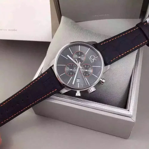  Shop Authentic Calvin Klein City Chronograph Black Dial Black Leather Strap Watch for Men - K2G271C1 - Luxxuri