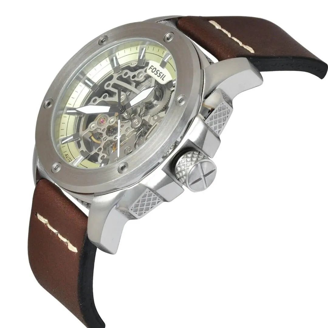  Shop Authentic Fossil Modern Machine Automatic Skeleton White Dial Brown Leather Strap Watch for Women - ME3083 - Luxxuri