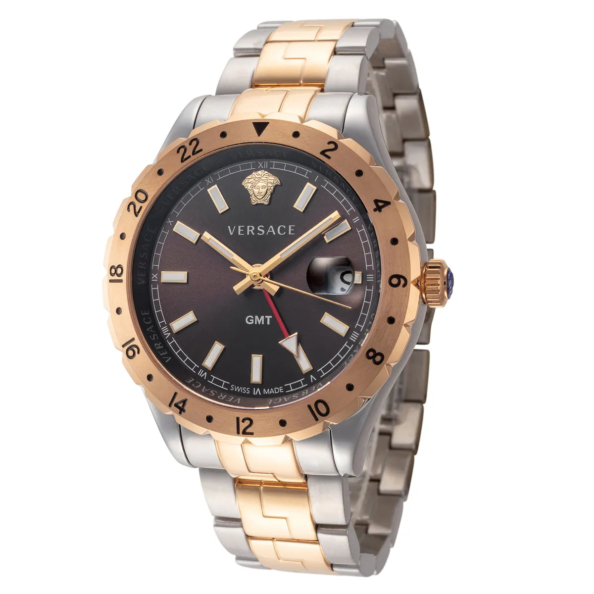  Shop Authentic Versace Hellenyium GMT Black Dial Two Tone Steel Strap Watch for Men - V11040015 - Luxxuri