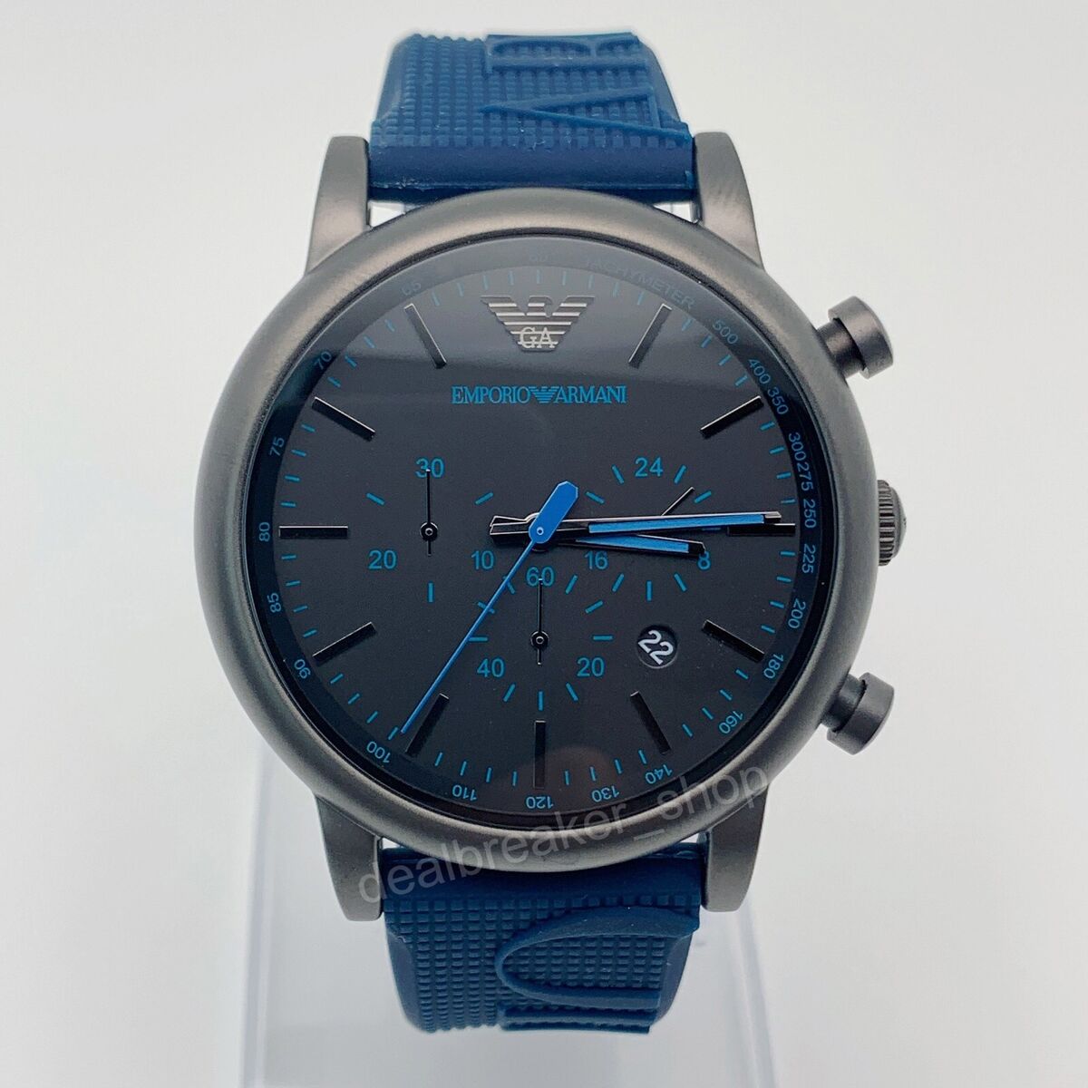  Shop Authentic Emporio Armani  Luigi Chronograph Black Dial Blue Rubber Strap Watch For Men - AR11023 - Luxxuri