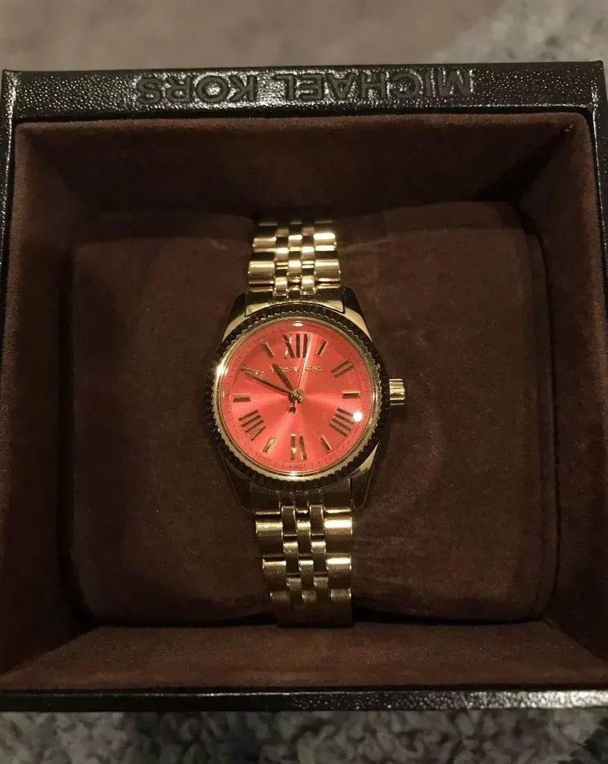  Shop Authentic Michael Kors Lexington Quartz Orange Dial Gold Steel Strap Watch For Women - MK3284 - Luxxuri