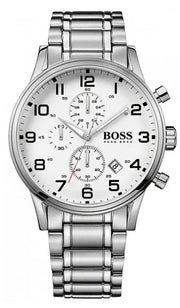  Shop Authentic Hugo Boss Aeroliner Chronograph Quartz White Dial Silver Steel Strap Watch For Men - HB1512445 - Luxxuri