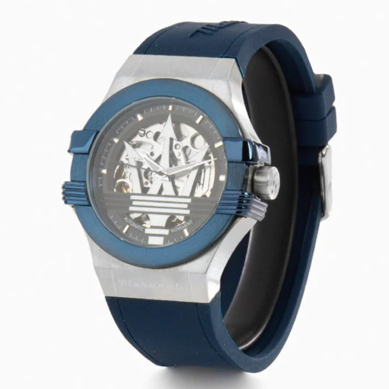  Shop Authentic Maserati Potenza Automatic Skeleton Dial Blue Rubber Strap Watch For Men - R8821108035 - Luxxuri