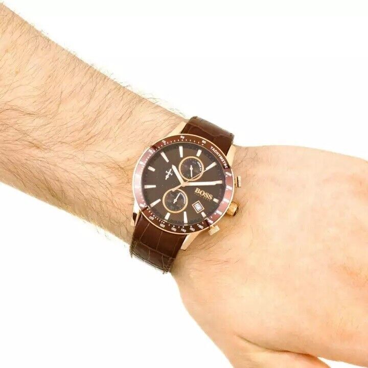  Shop Authentic Hugo Boss Rafale Chronograph Brown Dial Brown Leather Strap Watch For Men - 1513392 - Luxxuri