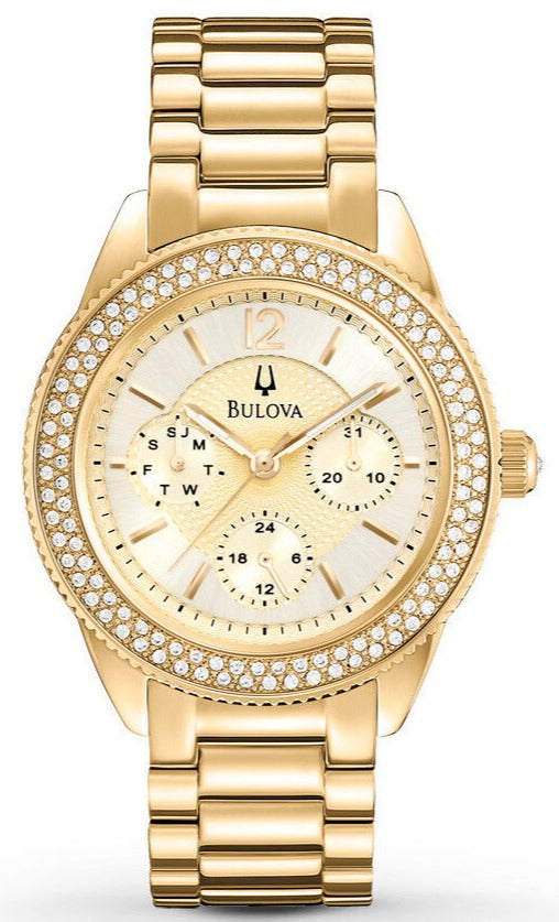  Shop Authentic Bulova Multi Function Gold Dial Gold Steel Strap Watch for Women - 97N102 - Luxxuri