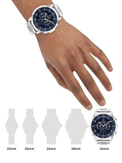  Shop Authentic Tommy Hilfiger Luca Chronograph Blue Dial Silver Steel Strap Watch For Men - 1710492 - Luxxuri