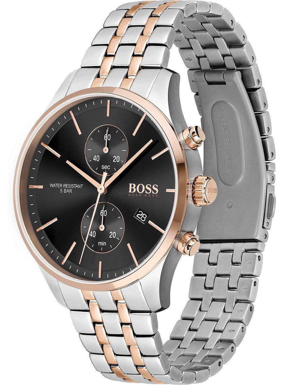  Shop Authentic Hugo Boss Associate Chronograph Black Dial Two Tone Steel Strap Watch for Men - 1513840 - Luxxuri