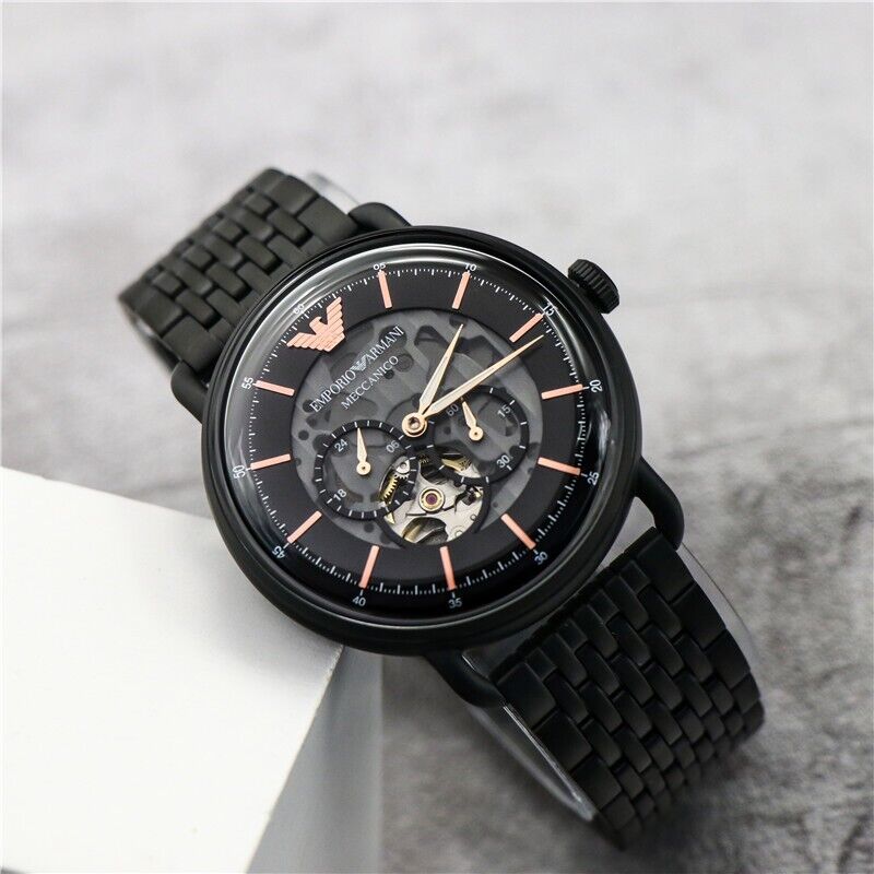  Shop Authentic Emporio Armani Automatic Multifunction Black Dial Black Mesh Bracelet Watch For Men - AR60025 - Luxxuri