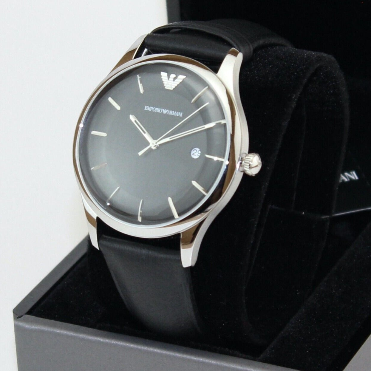  Shop Authentic Emporio Armani Lambda Classic Quartz Black Dial Black Leather Strap Watch For Men - AR11020 - Luxxuri