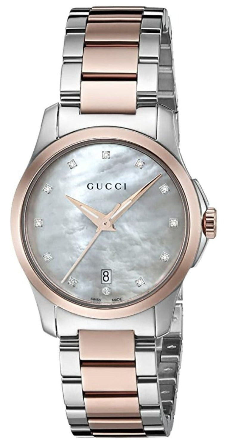  Shop Authentic Gucci G Timeless Diamonds Mother of Pearl Dial Two Tone Steel Strap Watch For Women - YA126544 - Luxxuri