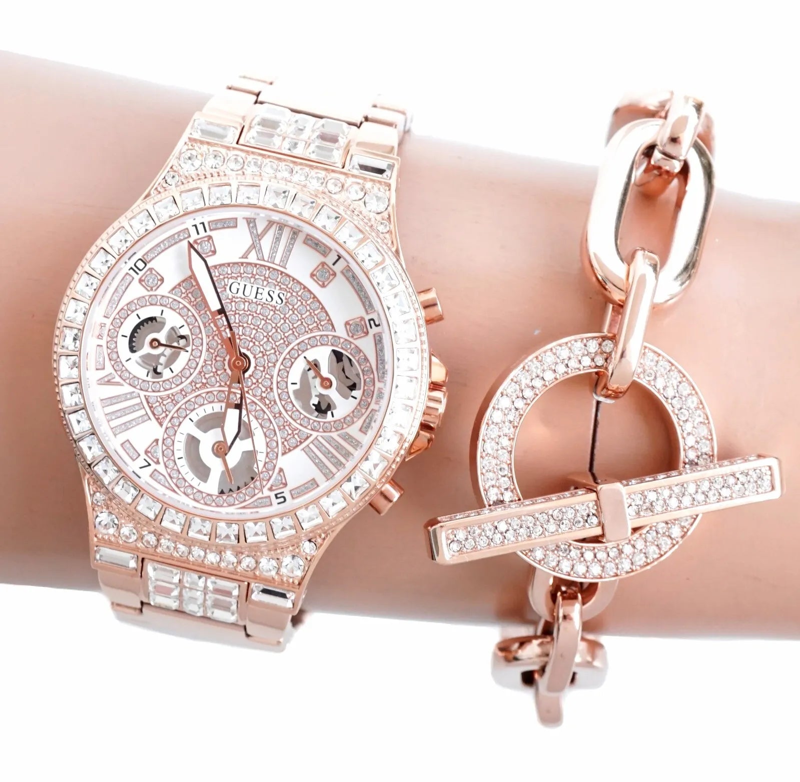  Shop Authentic Guess Moonlight Multi Function Diamonds White Dial Rose Gold Steel Strap Watch for Women - GW0320L3 - Luxxuri