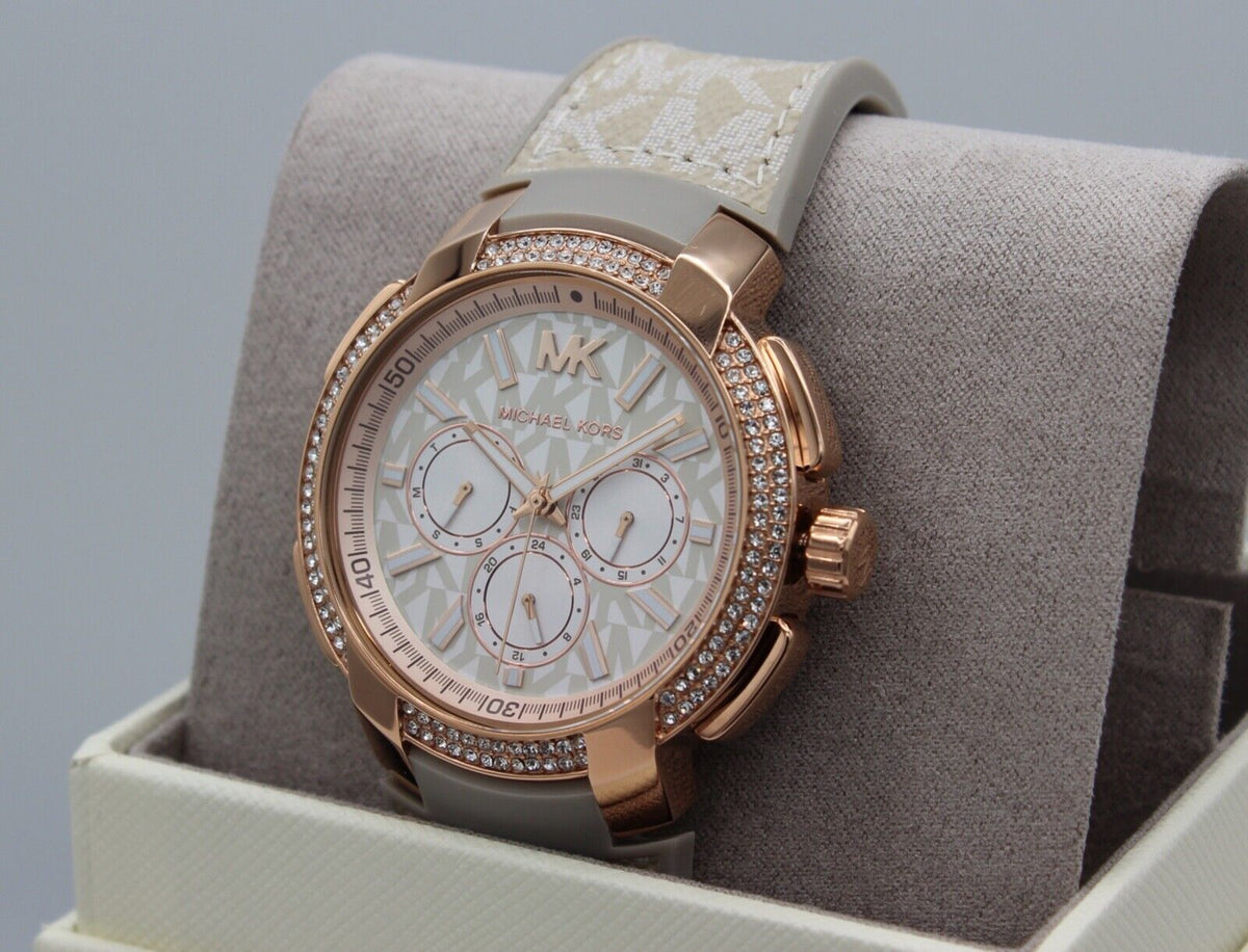  Shop Authentic Michael Kors Sidney Chronograph White Dial Beige Leather Strap Watch For Women - MK6949 - Luxxuri