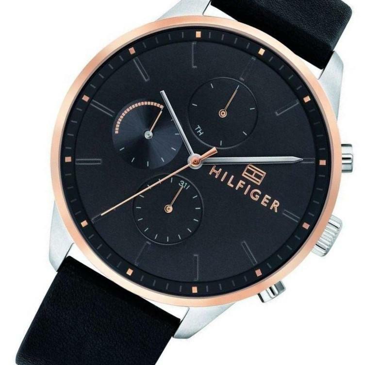  Shop Authentic Tommy Hilfiger Chase Chronograph Quartz Grey Dial Black Leather Strap Watch For Men - 1791488 - Luxxuri